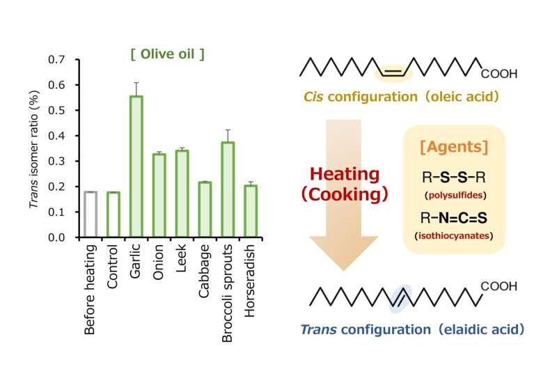 Cooking sulfur-containing vegetables can promote the formation of trans-fatty acids